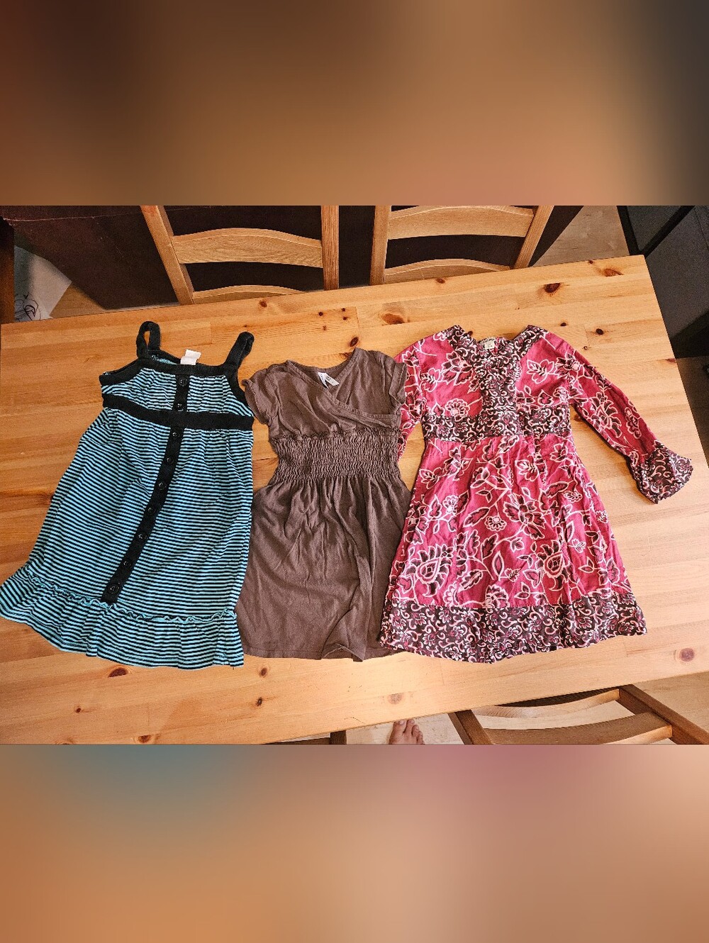 Old Navy - 4T- Blue Stripe,  Pink Floral & Brown Casual Dress Trio